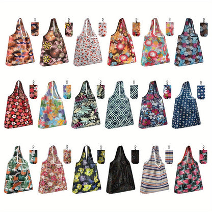 Foldable Reusable Shopping Bag Set with Assorted Printed Designs in 18- or 36-Piece Pack Options