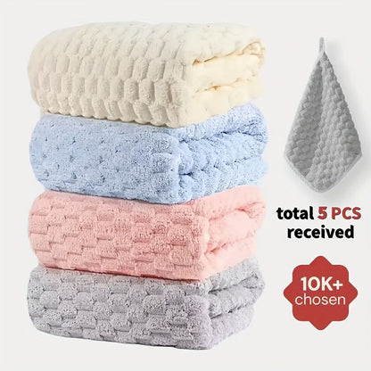 Bath Towels Set 4 or 8 Piece Microfiber Waffle Weave Collection in Gray, Pink, Blue and Beige