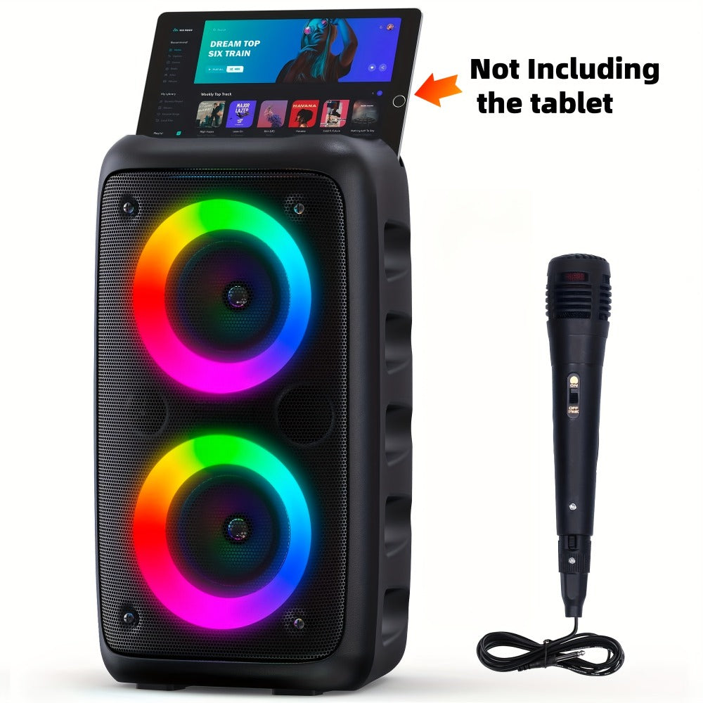 Karaoke Party Speaker with Disco Lights & Microphone Kinglucky, Portable Bluetooth Subwoofer Speaker for Outdoor Events Family Singing, TWS Stereo Pairing, TF/AUX/USB, Wireless Speaker for Parties Backyard Celebrations