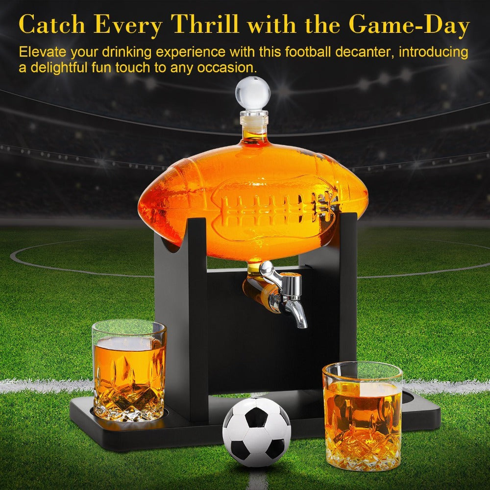 Football Whiskey Decanter Set 47oz Lead-Free Glass Liquor Decanter with 2 Whiskey Glasses & 2 Football Chillers – Sports Bar Gift for Men Dad Husband Coach Birthday