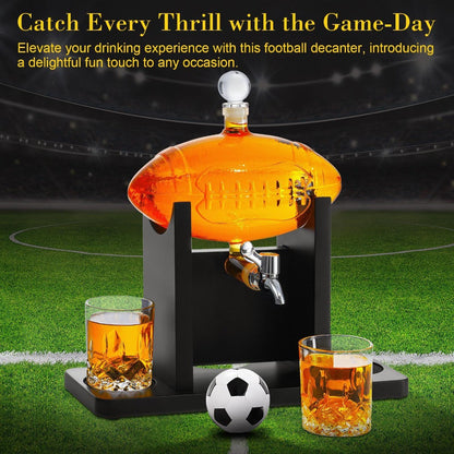 Football Whiskey Decanter Set 47oz Lead-Free Glass Liquor Decanter with 2 Whiskey Glasses & 2 Football Chillers – Sports Bar Gift for Men Dad Husband Coach Birthday