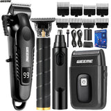 Black Hair Clipper + Nose Trimmer + Electric Shaver + T9 Detailer (4-Piece Set)