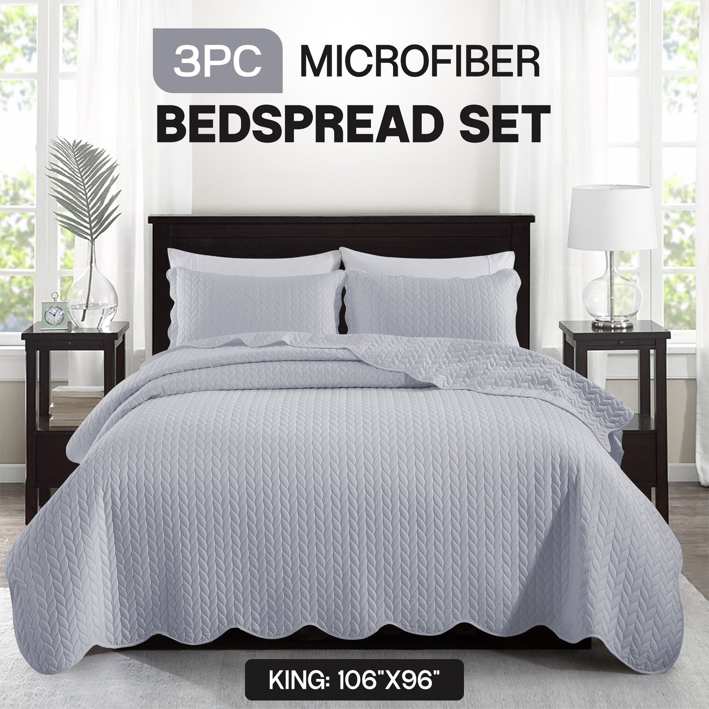 Chevron-Texture Three-Piece Bedspread Set in 16 Colors with Twin, Queen-Full, King and California King Sizes