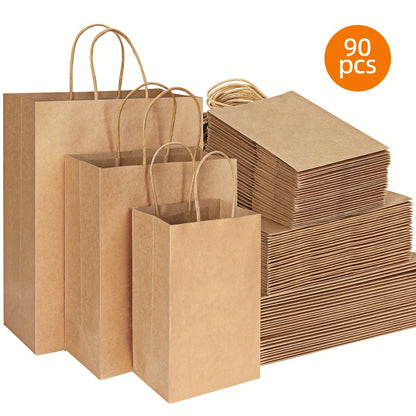 Kraft Paper Gift Bags with Handles in 75, 90, 120 or 210-Piece Mixed-Size Checkout Options
