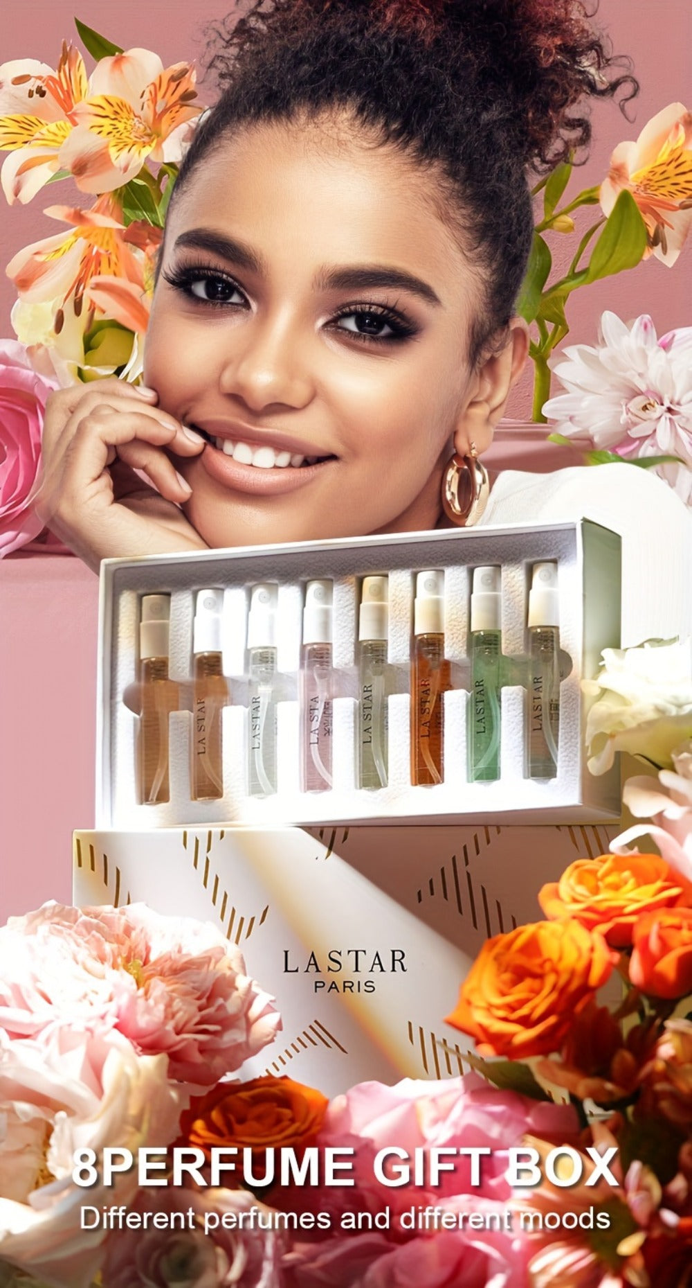 Perfume Gift Set LASTAR Eight-Piece Spray Bottle Collection in White Gold Box with Fitted Insert for Women