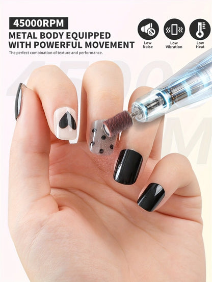 Electric Nail Drill Machine 45000RPM with LCD Display — Rechargeable Cordless E-File Professional High-Speed Nail Sander for Acrylic Gel Polish Natural Nails, Salon & Home Manicure Pedicure Tool