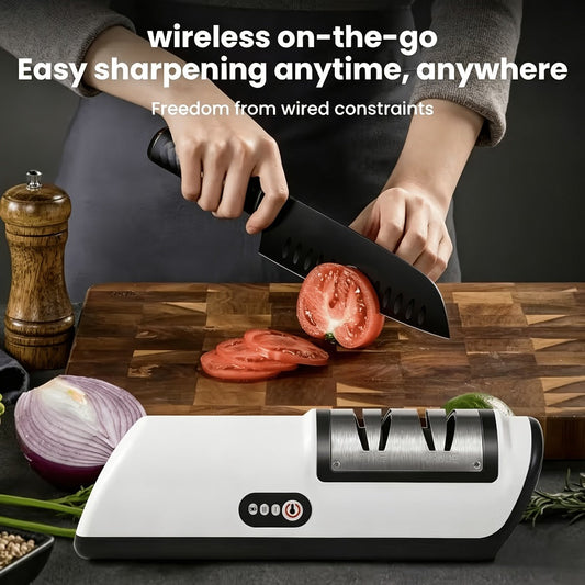 Electric Knife Sharpener USB Rechargeable Professional Knife Grinder & Polisher – Fast Sharpening for Chef Knives, Fruit Knives & Kitchen Blades, Portable Cordless Design for Home & Outdoor Use