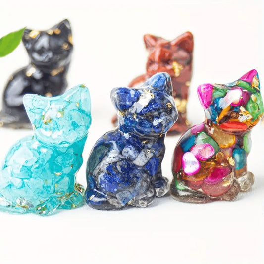 Crystal Resin Standing Cat Figurines Set of 8 – Collectible Spiritual Cat Ornaments for Home Decor, DIY Jewelry, Garden Party & Holiday Gift Decoration