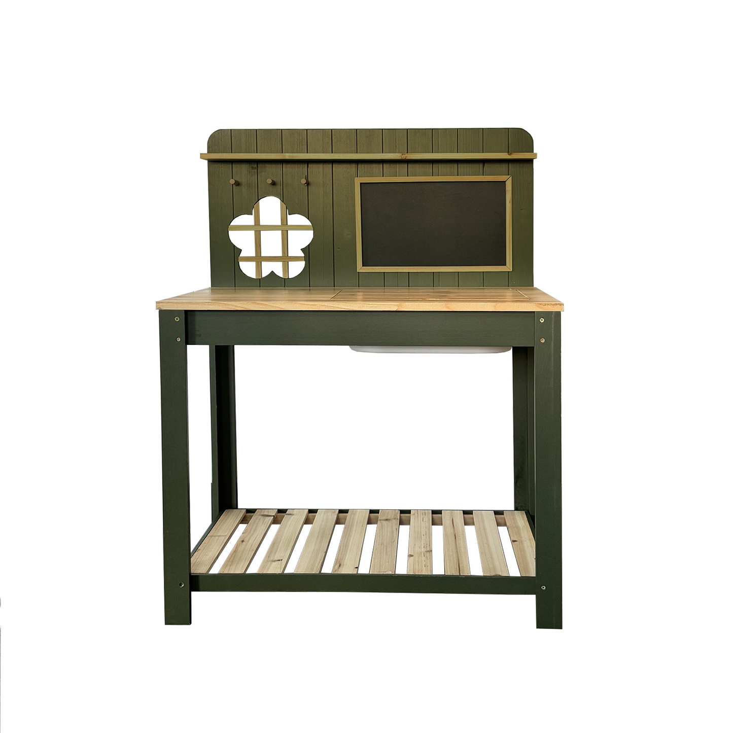 Potting Bench Table Cedar Wood Garden Workstation with Blackboard Removable Sink Hooks Double Shelf for Patio Balcony Courtyard Outdoor Planting Work Bench