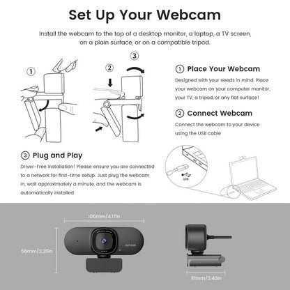 4K Webcam AI Auto Framing True Autofocus with Dual Noise Canceling Mics & 90° FOV – NUROUM V11/V15/V32 Plug and Play USB Camera for Zoom Meetings, Gaming & Home Office, 1080P/2K/4K