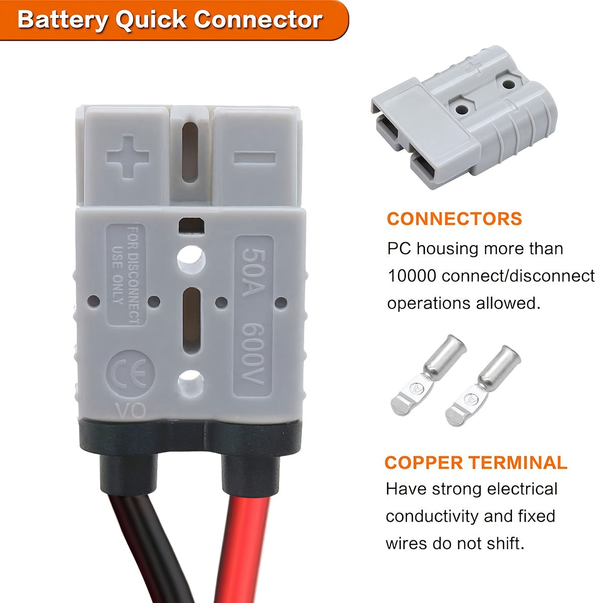 SB50 Anderson Connector Plug with 10FT Wire - Double SB50 Battery Harness Cable for RV, Winch, Trailer, Golf Cart & Electric Vehicle Quick Connect