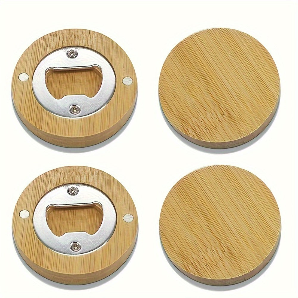 Round Bamboo Magnetic Bottle Openers in 20-, 40-, 80- or 160-Piece Packs for Party Favors and Gift Sets