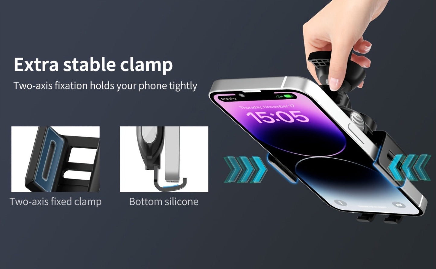 Infrared Auto-Sensing Car Phone Mount 10W Wireless Charging Auto-Lock Clamp Vent Clip Dashboard Suction 360° for iPhone 16 15 14 13 12, Samsung Galaxy S24 S23 S22, All Qi Devices – Black