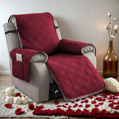 Chair Cover Quilted Recliner Throw with Side Pocket, Elastic Straps and Buckle in Ten Colors
