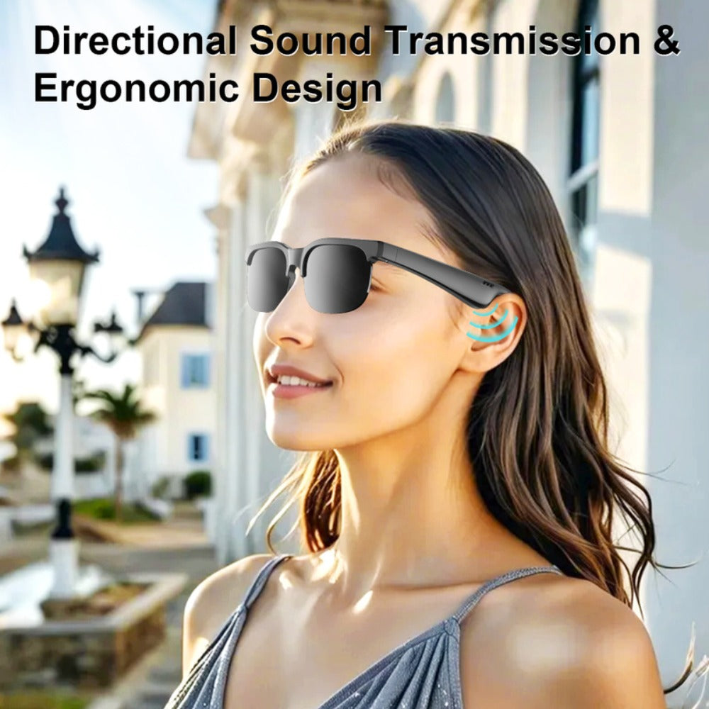 Open-Ear Audio Glasses with Bluetooth Built-In Speaker & Mic – Hands-Free Calls & Music | Lightweight Smart Eyewear for Cycling Driving Fishing Hiking Travel Office | Black & White | Wearable Tech Gift