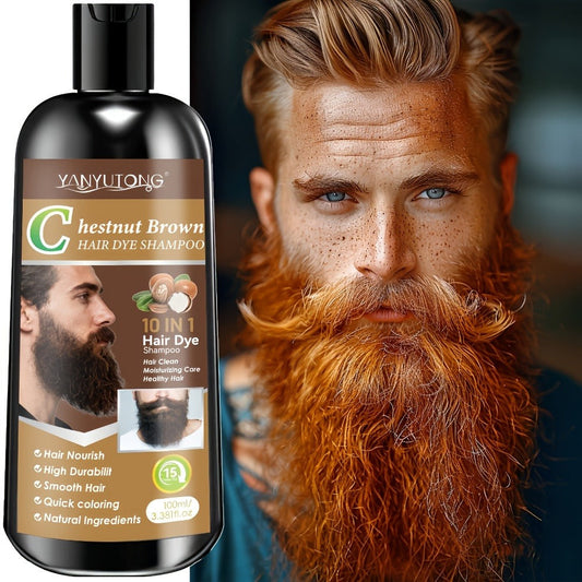 Color Shampoo for Beard & Hair — Natural Plant Dye Formula, Ammonia-Free Quick Gray Coverage, Gentle Scalp-Safe Conditioning Hair Color Shampoo | 3.38oz | Black, Dark Brown & Chestnut Brown