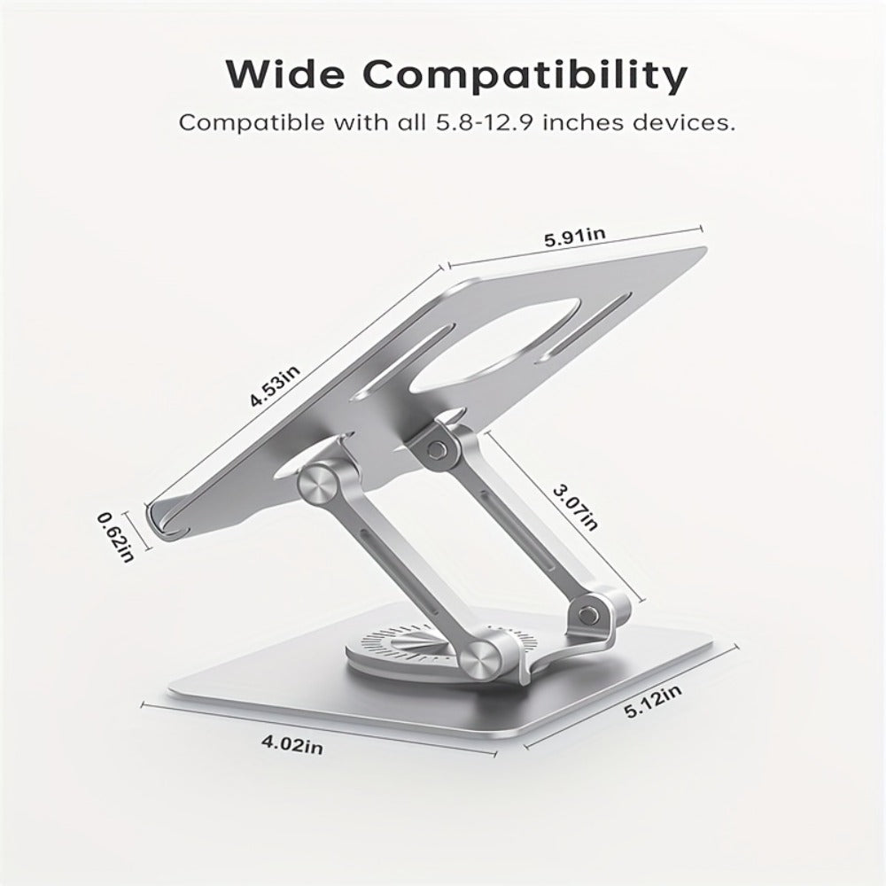 ST02 Rotating Tablet Stand in Silver, Black or Blue with Folding Aluminum Desktop Base and Adjustable Viewing Angle