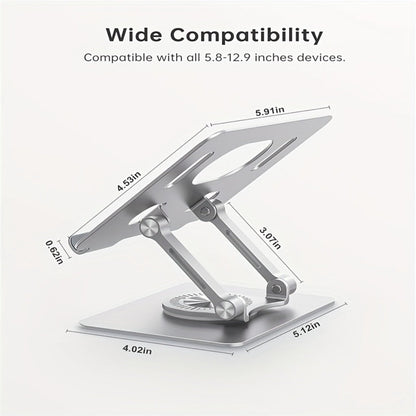 ST02 Rotating Tablet Stand in Silver, Black or Blue with Folding Aluminum Desktop Base and Adjustable Viewing Angle