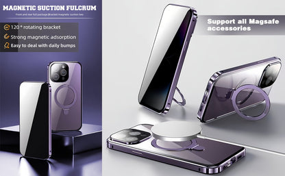 Phone Case Anti-Spy Double-Sided Tempered Glass Cover with Security Lock and Kickstand for iPhone 15 Series