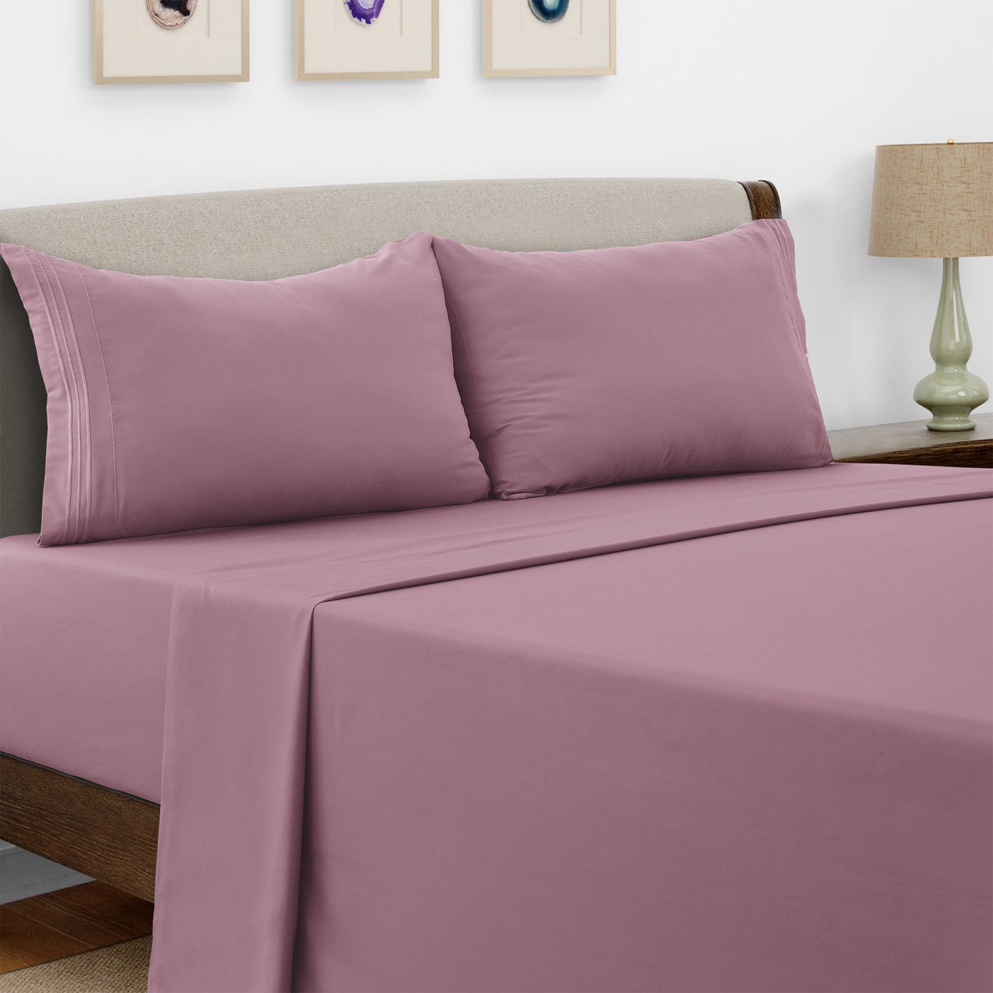 Bed Sheet Set Microfiber with Size-Dependent 3- or 4-Piece Contents and Six Documented Bed Dimensions