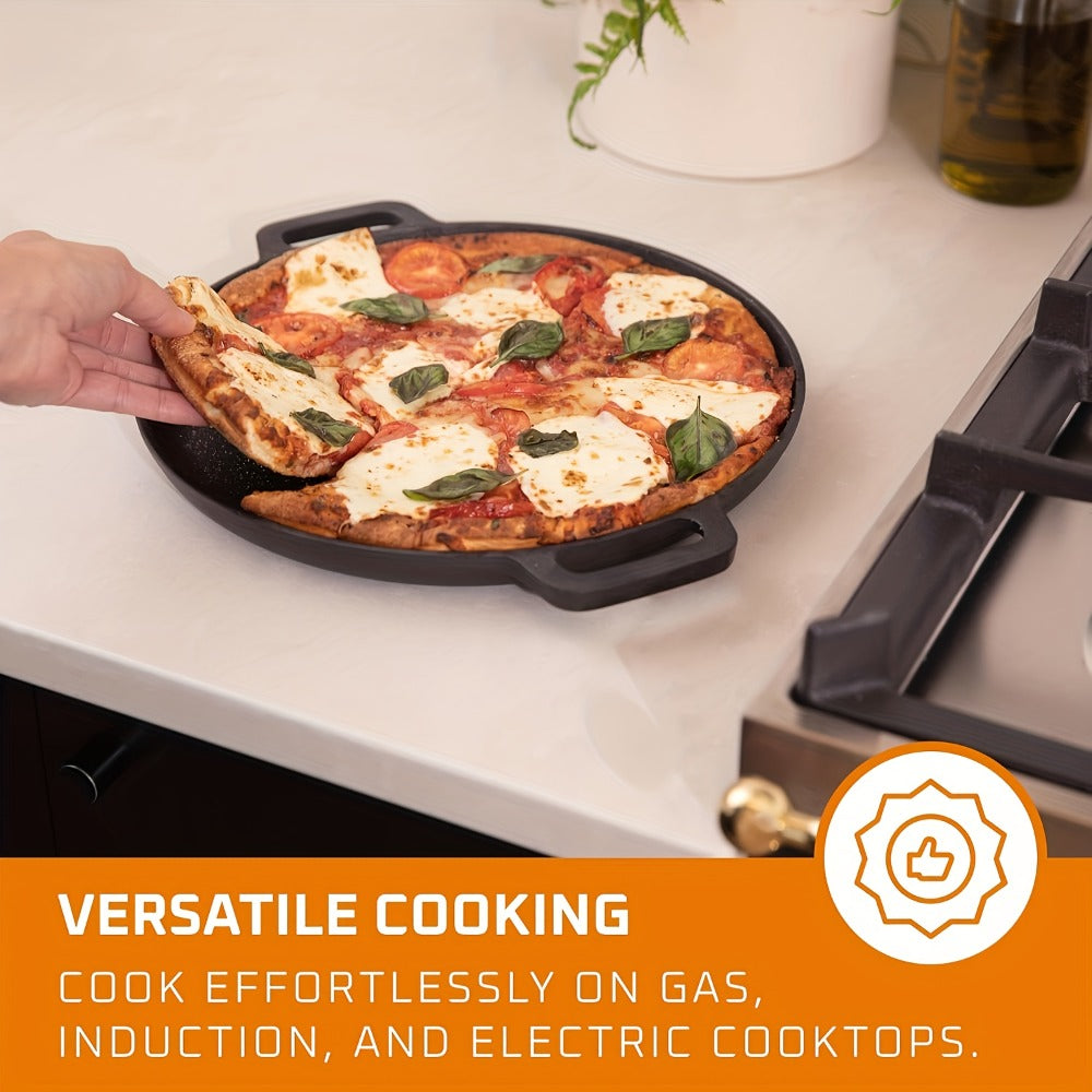32cm Cast Iron Skillet with Dual Loop Handles and Shallow Round Profile for Gas, Induction, Oven or Campfire