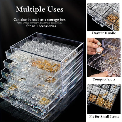 Jewelry Storage Box 5-Layer Drawer Organizer – Transparent Nail Art Accessory Storage Container for Earrings Rings Necklaces Beads 120 Cells