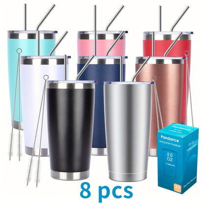 Stainless Steel Insulated Tumblers with Lid and Straw Bulk 20oz 304 Double Wall Vacuum Travel Mug for Hot Iced Coffee Drinks Water Cup Set 8pcs 12pcs 24pcs White Navy Blue Red Silver Black Mix