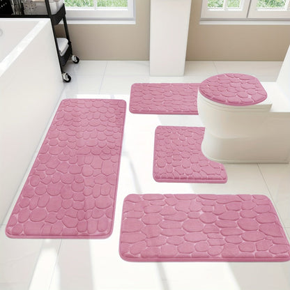 Memory Foam Bathroom Rug Set 5pcs - Non-Slip Absorbent Bath Mat Set for Sink Bathtub Shower Toilet, Machine Washable, Soft Plush Floor Mats