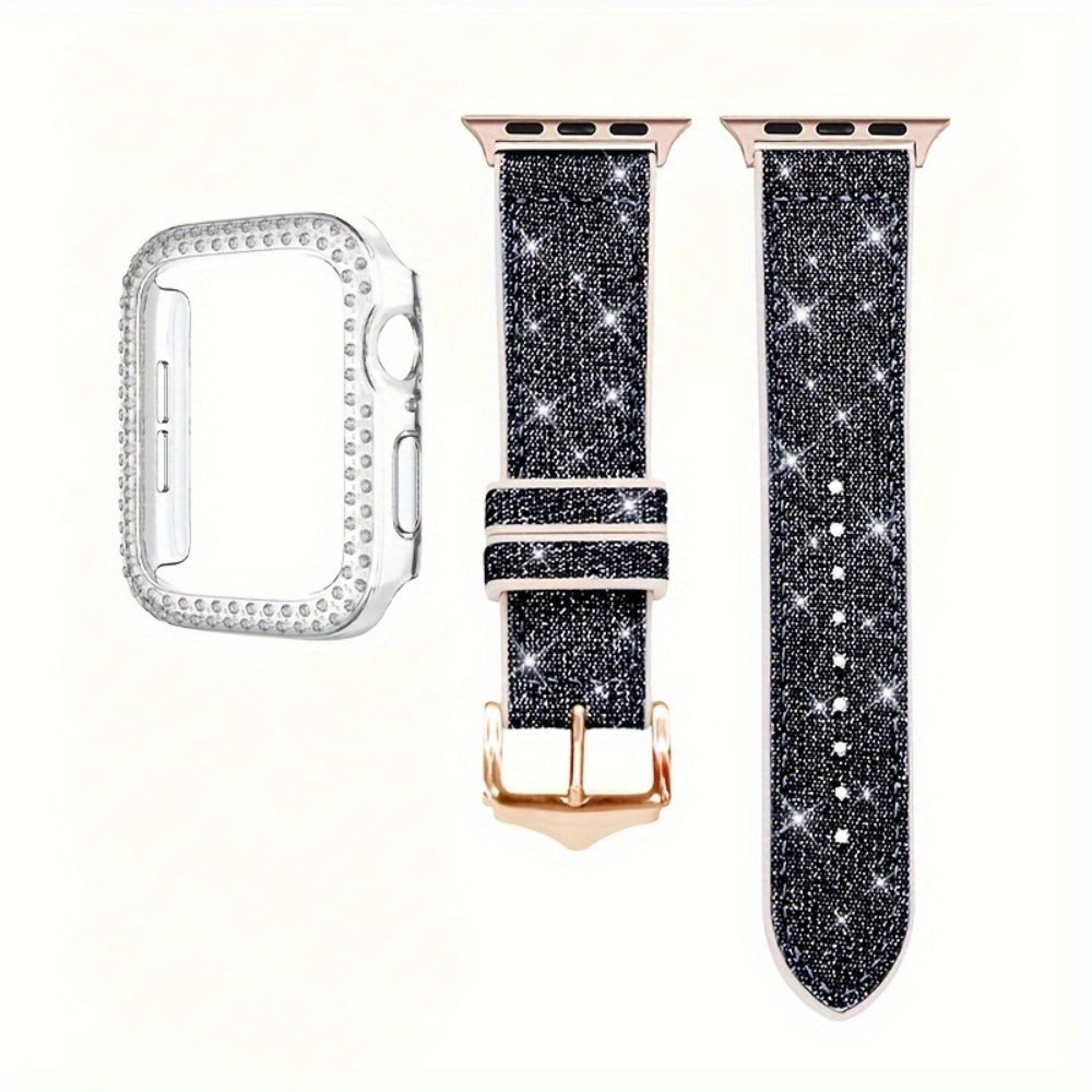 Rhinestone Mesh Watch Band and Matching Case Set for Apple Watch in 19 Color-and-Size Options