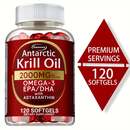 Antarctic Krill Oil 2000mg Softgels 120 Count with Astaxanthin EPA & DHA — High Absorption Omega-3 for Bone Immune Heart & Joint Health Support for Women and Men Gluten-Free
