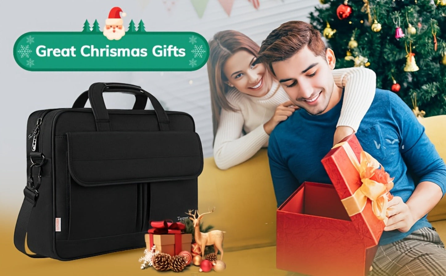 Laptop Bag 15.6-Inch Business Briefcase with Foam Sleeve, Luggage Strap & Multi-Pockets for Work & Travel