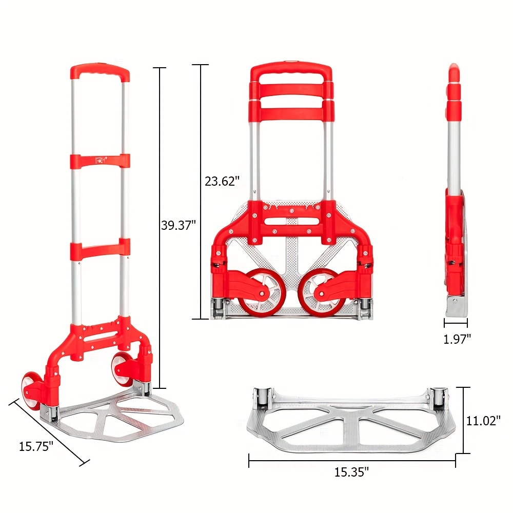 Folding Aluminum Hand Truck & Dolly 165 lbs Capacity, Lightweight Collapsible Cart for Home, Office, Automotive and Travel Use, 4 Colors