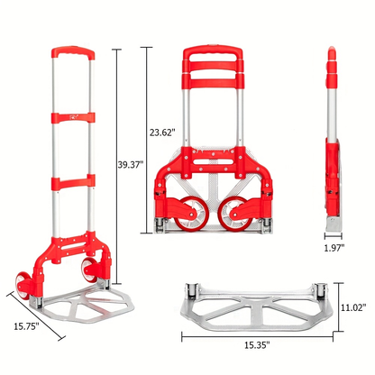 Folding Aluminum Hand Truck & Dolly 165 lbs Capacity, Lightweight Collapsible Cart for Home, Office, Automotive and Travel Use, 4 Colors