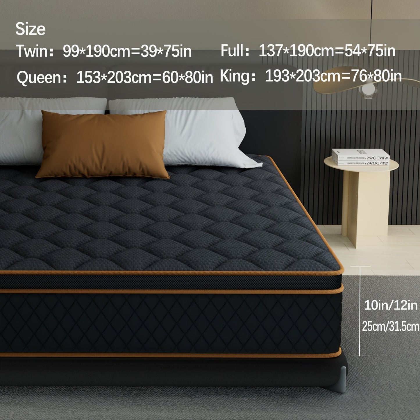 Mattress shown in the Black-Full, 10inch option