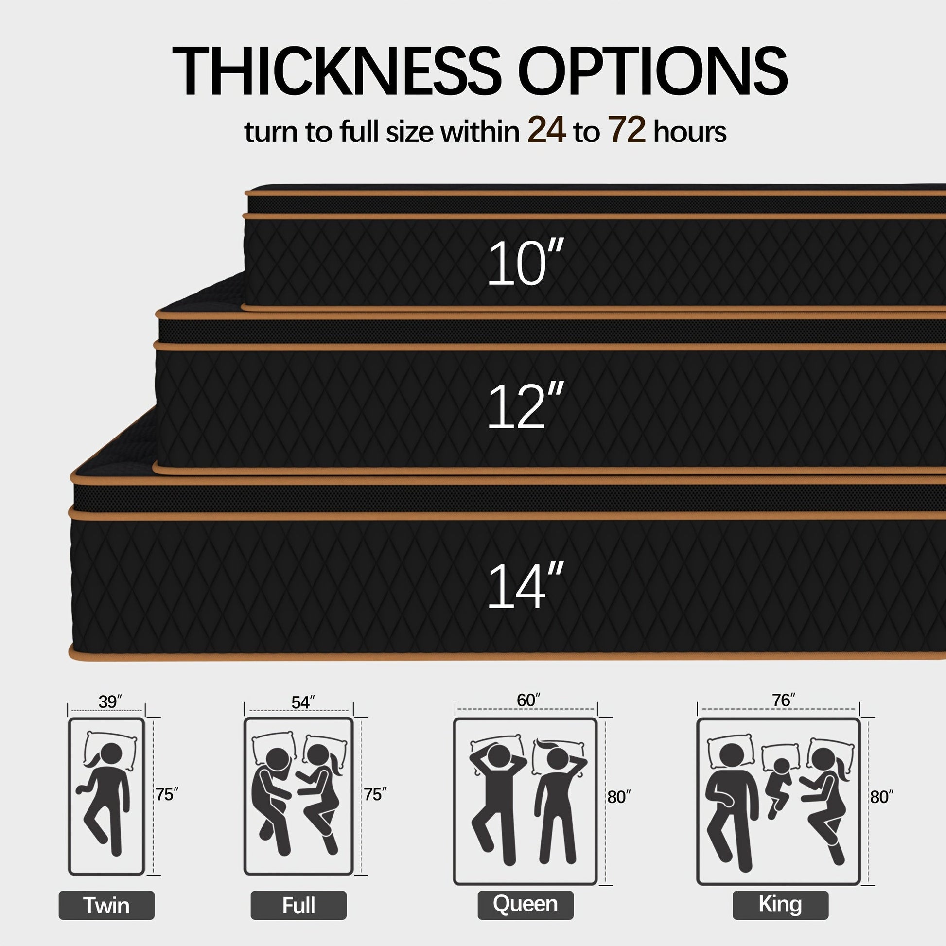 Mattress shown in the Black-Full, 14inch option