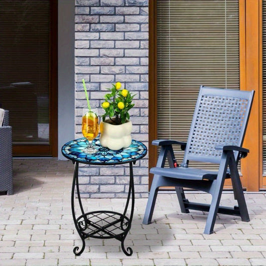 14-Inch Round Outdoor Side Table with Waterproof Protection for Patio detail image