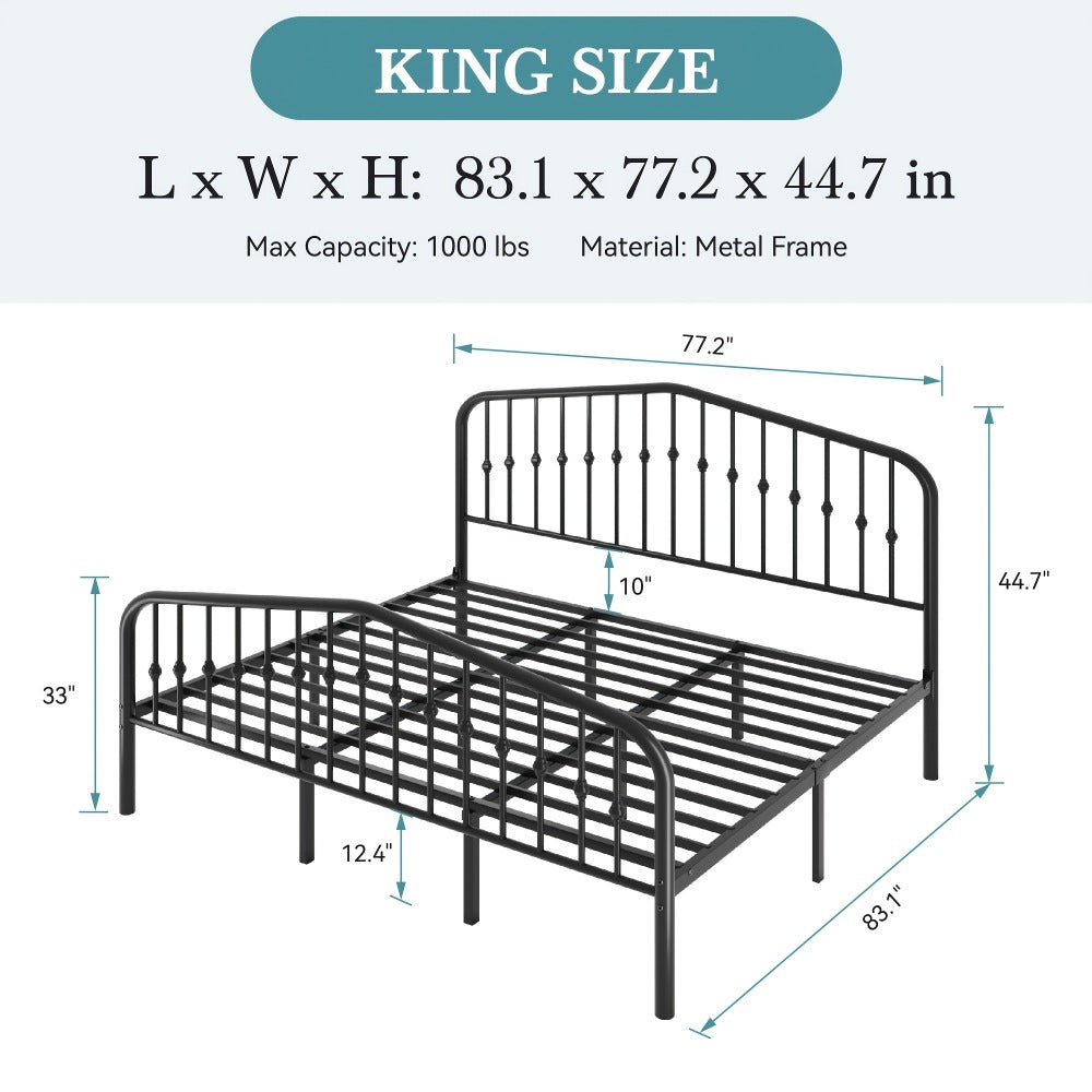 14-Inch Wrought Iron Platform Bed Frame with Headboard and Footboard detail image - detail view 10