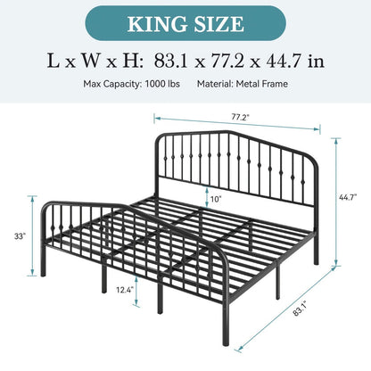 14-Inch Wrought Iron Platform Bed Frame with Headboard and Footboard detail image - detail view 10