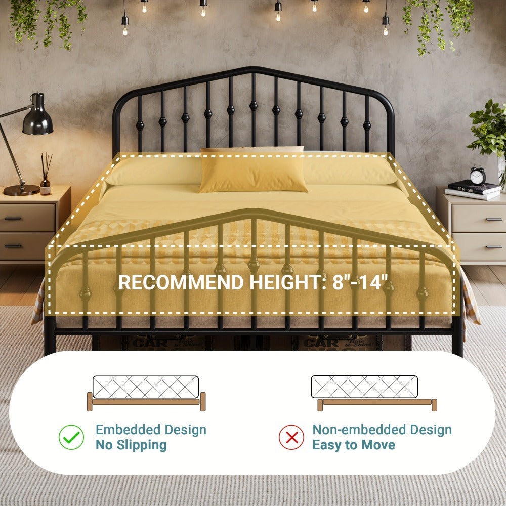 14-Inch Wrought Iron Platform Bed Frame with Headboard and Footboard detail image - detail view 15