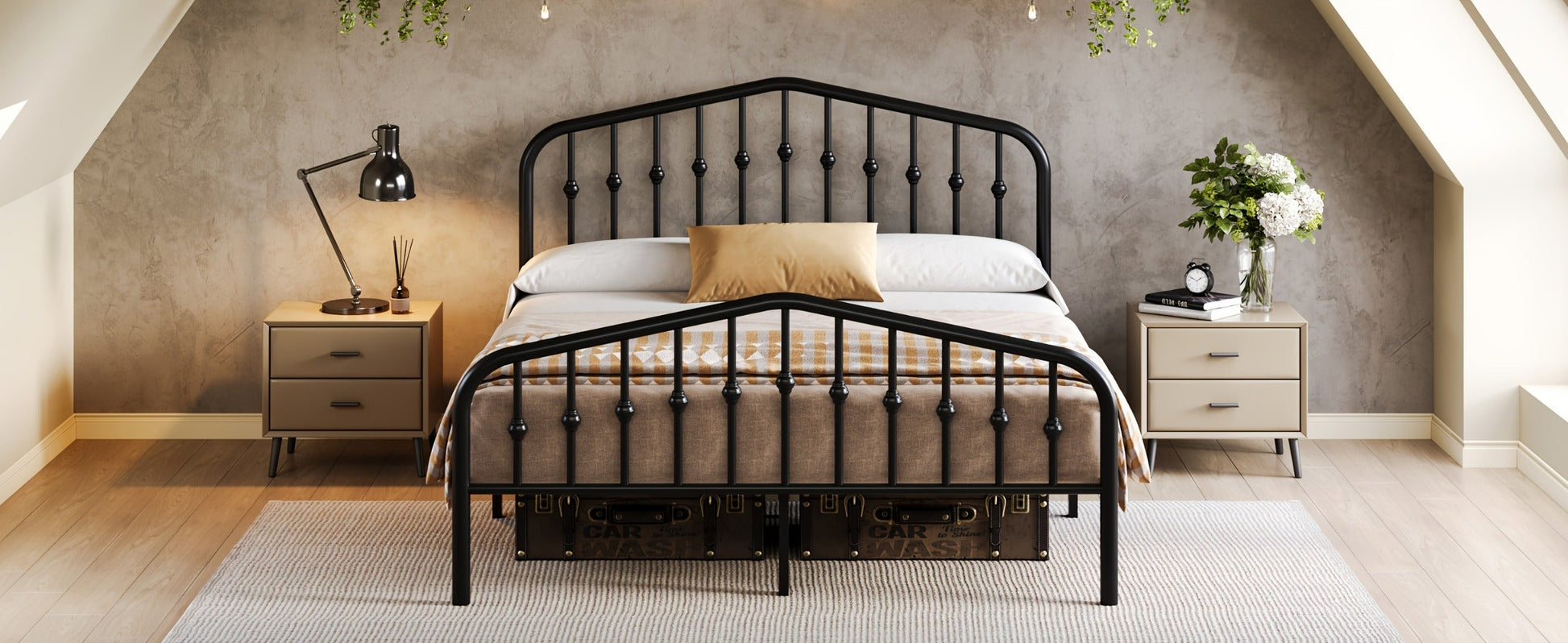 14-Inch Wrought Iron Platform Bed Frame with Headboard and Footboard detail image - detail view 17