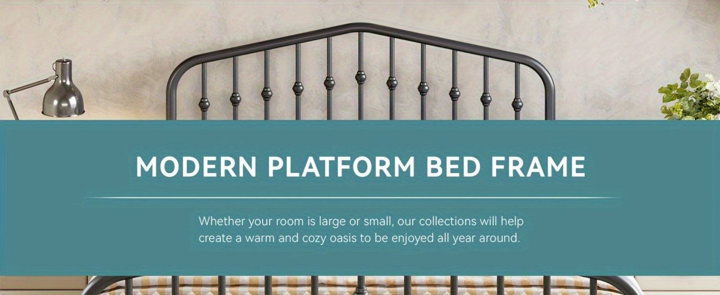14-Inch Wrought Iron Platform Bed Frame with Headboard and Footboard detail image - detail view 20