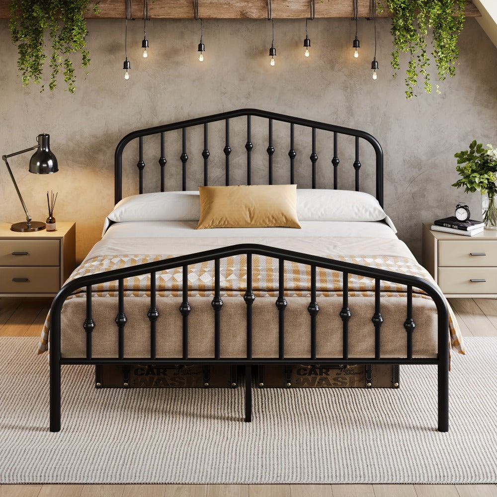 14-Inch Wrought Iron Platform Bed Frame with Headboard and Footboard detail image