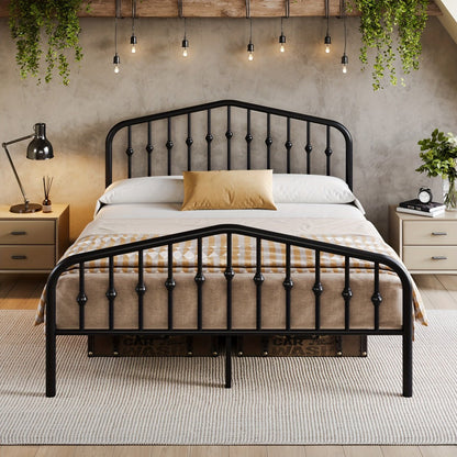 14-Inch Wrought Iron Platform Bed Frame with Headboard and Footboard detail image