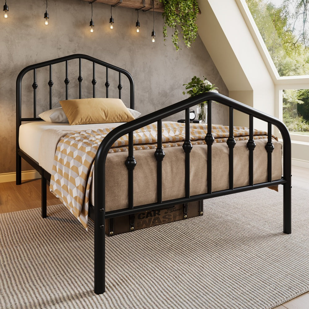 14-Inch Wrought Iron Platform Bed Frame with Headboard and Footboard detail image - detail view 3