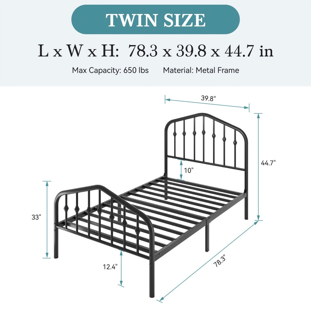 14-Inch Wrought Iron Platform Bed Frame with Headboard and Footboard detail image - detail view 4