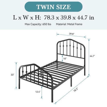 14-Inch Wrought Iron Platform Bed Frame with Headboard and Footboard detail image - detail view 4