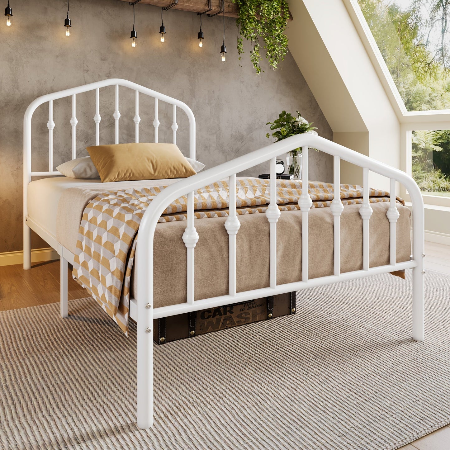 Platform Bed Frame shown in the White, Twin option