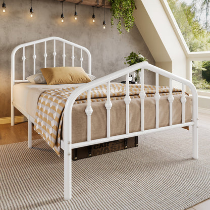 Platform Bed Frame shown in the White, Twin option