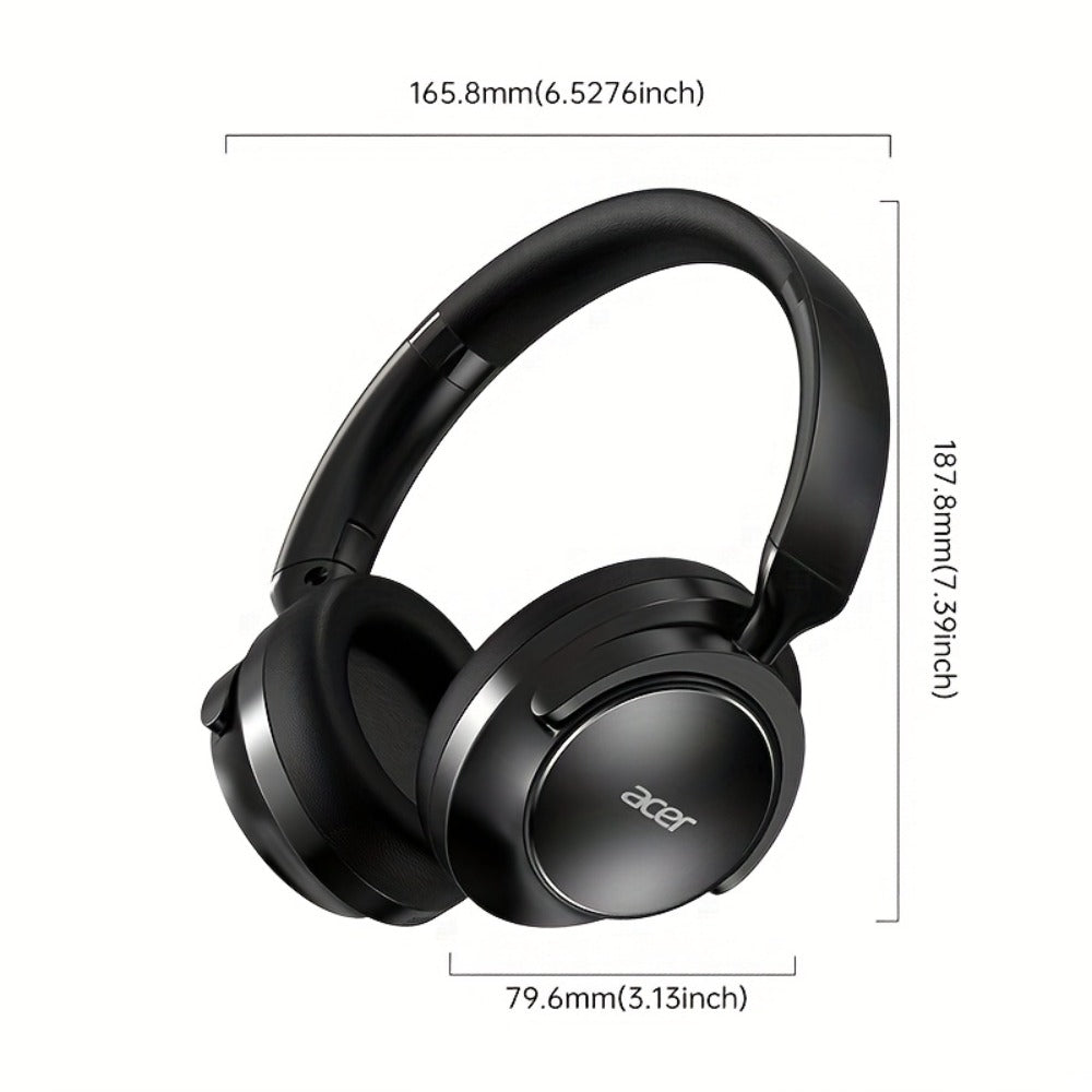 Acer OHR560 ANC Over-Ear Wireless Headphones, Full-Coverage Foldable Design HiFi Stereo HD ENC Call Noise Reduction Built-in Mic, 3.5mm Audio Cable Compatible for Work Travel Gaming Study