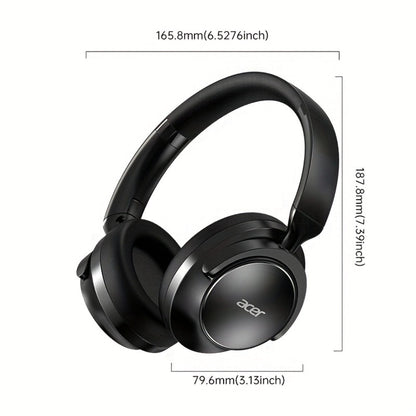 Acer OHR560 ANC Over-Ear Wireless Headphones, Full-Coverage Foldable Design HiFi Stereo HD ENC Call Noise Reduction Built-in Mic, 3.5mm Audio Cable Compatible for Work Travel Gaming Study